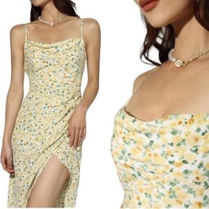Cider Small Yellow flower Midi Dress